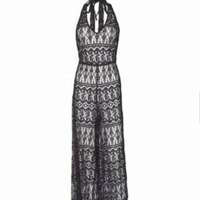 Alice + Olivia Blakey Halter Sheer Black Lace Jumpsuit Size 0